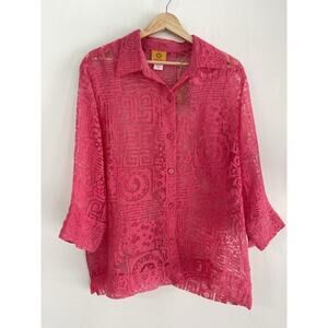Ruby Rd Womens Pink Lace Burnout Sheer Top Size 12 Beach Cover Up Vacation